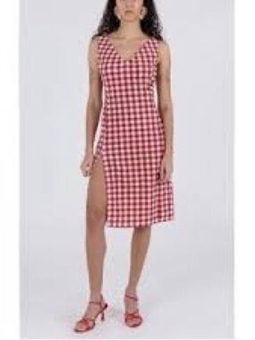 WRAY 2X red and white gingham checkered sleeveless shift mini dress plus women’s